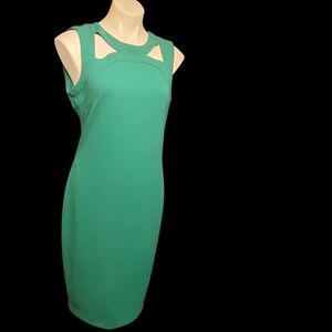 Calvin Klein Sleeveless Teal Sheath Dress with Cutout Neckline